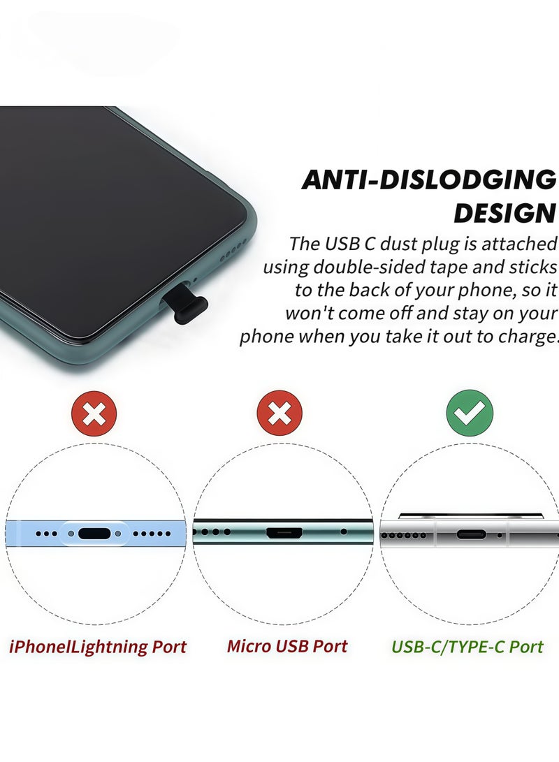 6pcs USB Type C Anti-Lost Anti Dust Plugs, Dust Cover Port Plugs Protection Compatible with iPhone 15 Samsung Galaxy S21/S20/S22 Ultra Huawei for All Type-C Smartphone and Tablet - Black - Image 3